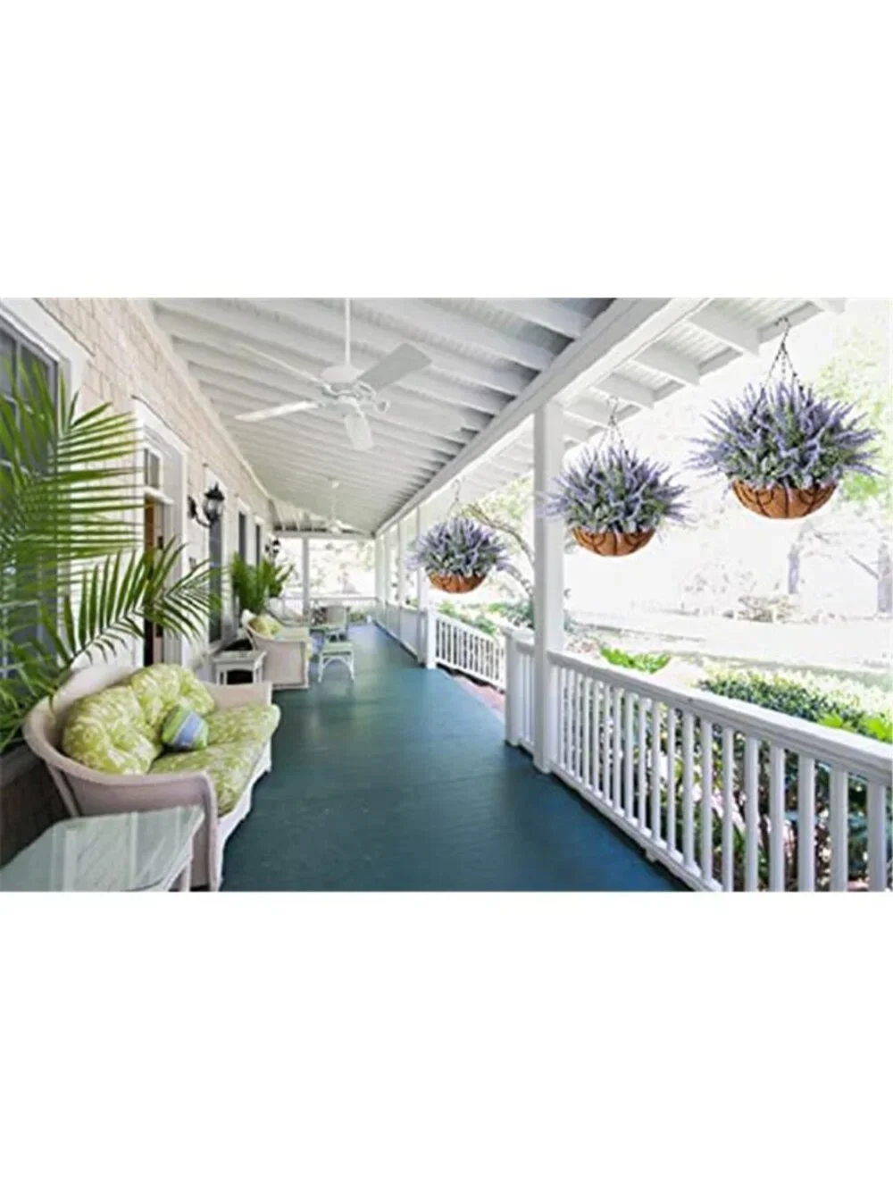 Artificial Lavender Hanging Basket Faux Flowers Porch Patio Spring Decor Planter